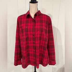 Jacklyn Smith red plaid flannel button down shirt